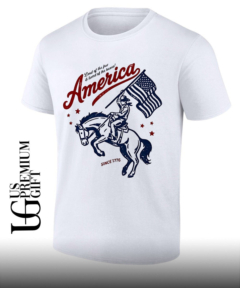 Cowboy on Bucking Horse Land of the free and home - Adult & Kids T-Shirts, Sweatshirts & Hoodies apparel design preview 1
