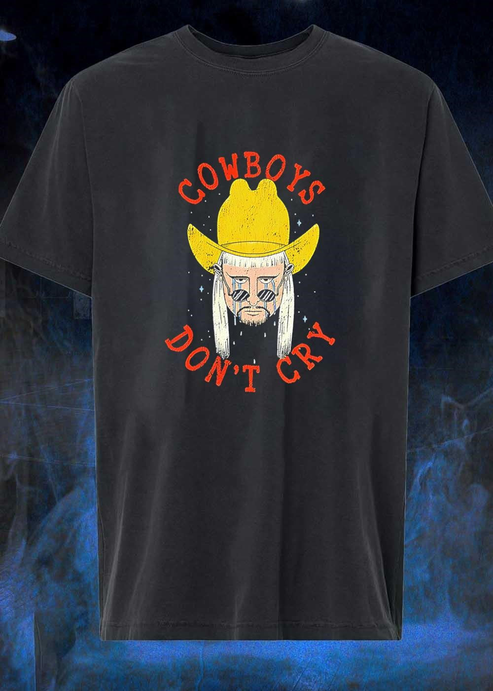 Cowboys Dont Cry Crying Man With Cowboy Hat - Adult & Kids T-Shirts, Sweatshirts & Hoodies apparel design preview 1