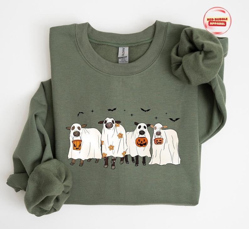 Cows Halloween Ghost Spooky Cow Lovers - Adult & Kids T-Shirts, Sweatshirts & Hoodies apparel design preview 1