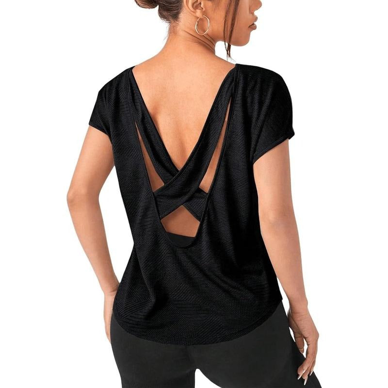 Criss Cross Backless Yoga Sports Tops Short Sleeve - Adult & Kids T-Shirts, Sweatshirts & Hoodies apparel design preview 1