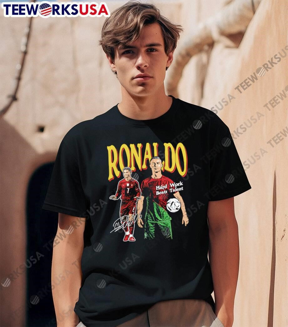 Cristiano Ronaldo Signature Hard Work Beats Talent - Adult & Kids T-Shirts, Sweatshirts & Hoodies apparel design preview 1