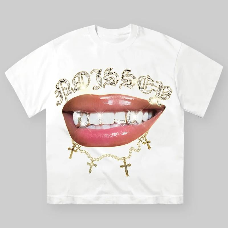 Cross Shiny Lip Print Vintage Y2k Cotton Medium Short - Adult & Kids T-Shirts, Sweatshirts & Hoodies apparel design preview 1