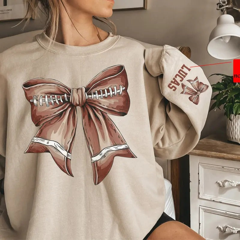 Custom Football Coquette Mom Sleeve College Cotton - Adult & Kids T-Shirts, Sweatshirts & Hoodies apparel design preview 1