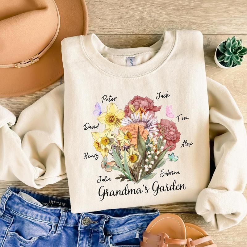 Custom Grandma'S Garden Birth Month Flower Grandma - Adult & Kids T-Shirts, Sweatshirts & Hoodies apparel design preview 1