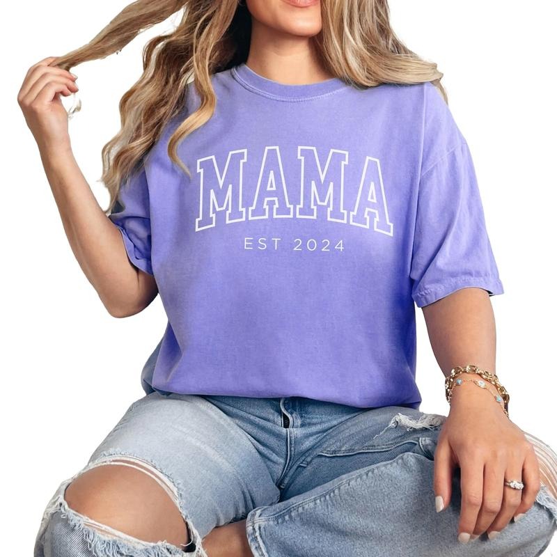 Custom Mama Est 2024 Comfort Colors Mom - Adult & Kids T-Shirts, Sweatshirts & Hoodies apparel design preview 1