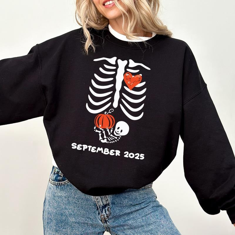 Custom Month Skeleton Halloween Maternity Funny - Adult & Kids T-Shirts, Sweatshirts & Hoodies apparel design preview 1