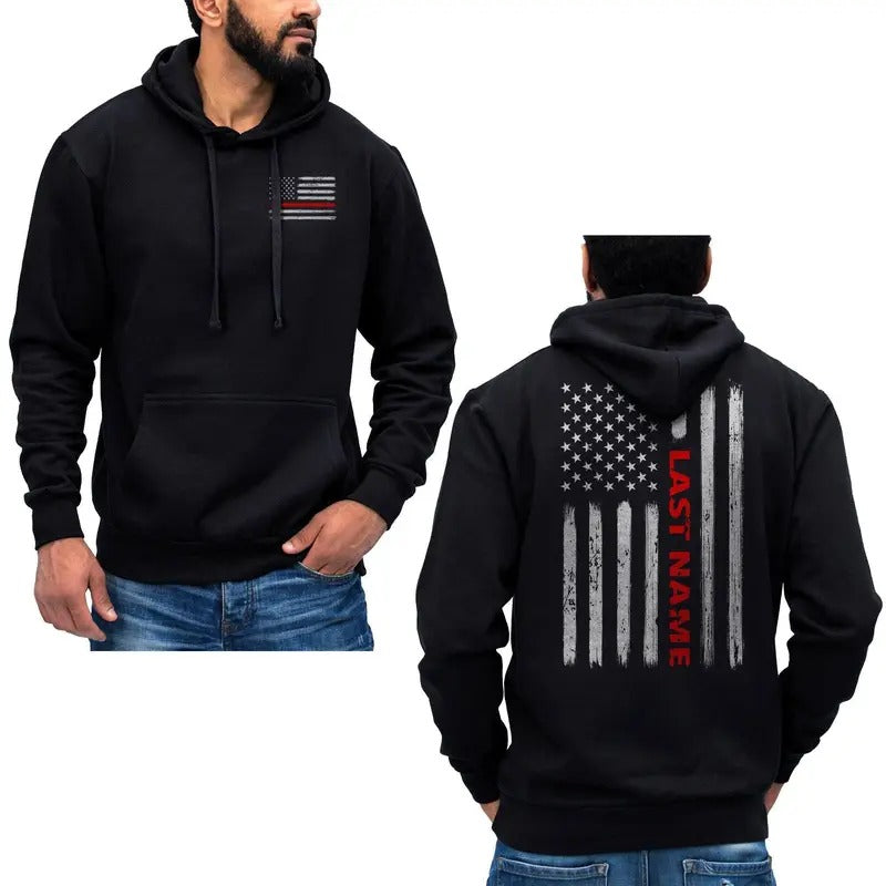 Custom Name Firefighter Thin Red Vertical Flag Cotton - Adult & Kids T-Shirts, Sweatshirts & Hoodies apparel design preview 1