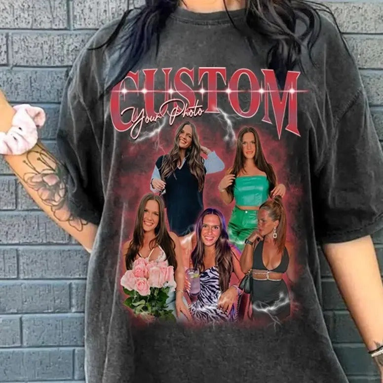 Custom Photo Bootleg Girlfriend 6 Face 90s Retro - Adult & Kids T-Shirts, Sweatshirts & Hoodies apparel design preview 1