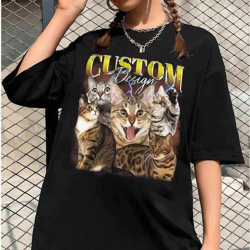 Custom Photo Cat Bootleg 90s Rap Pet Your Own Change - Adult & Kids T-Shirts, Sweatshirts & Hoodies apparel design preview 1
