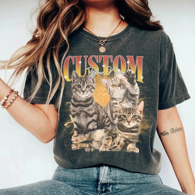 Custom Photo Cat Bootleg 90s Rap Pet Your Own - Adult & Kids T-Shirts, Sweatshirts & Hoodies apparel design preview 1