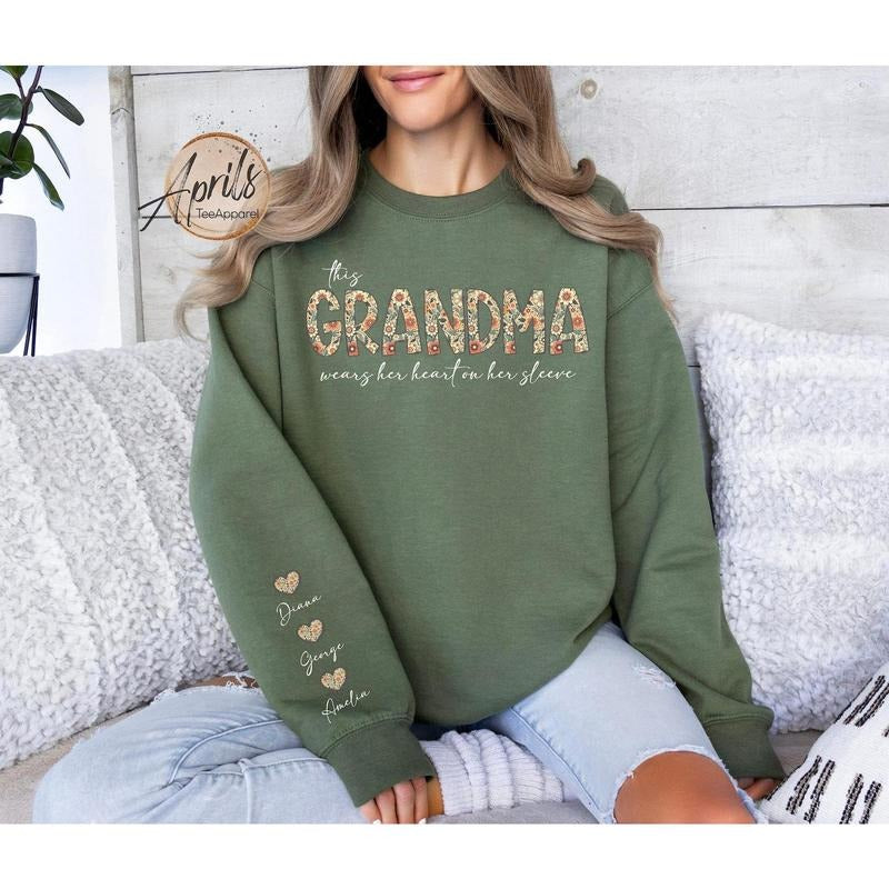 Custom This Grandma Wears Her Heart Sleeve Names - Adult & Kids T-Shirts, Sweatshirts & Hoodies apparel design preview 1