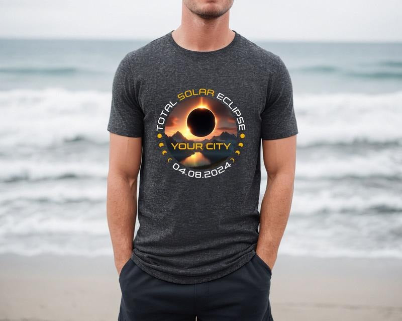 Custom Total Solar Eclipse City State 4.8.2024 - Adult & Kids T-Shirts, Sweatshirts & Hoodies apparel design preview 1