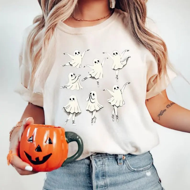 Cute Ballet Ghost Dancer Spooky Dance Teacher Lover - Adult & Kids T-Shirts, Sweatshirts & Hoodies apparel design preview 1