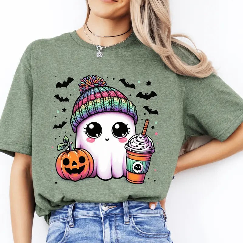 Cute Bougie Halloween Ghost Coffee. Casual Everyday - Adult & Kids T-Shirts, Sweatshirts & Hoodies apparel design preview 1