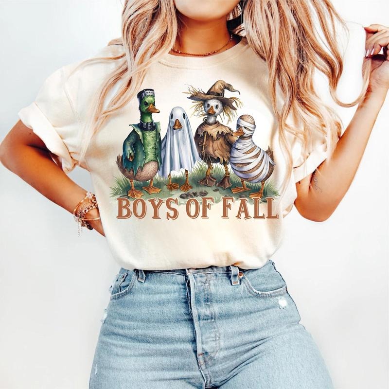 Cute Fall Ghost Ducks Pumpkins Autumn Season - Adult & Kids T-Shirts, Sweatshirts & Hoodies apparel design preview 1