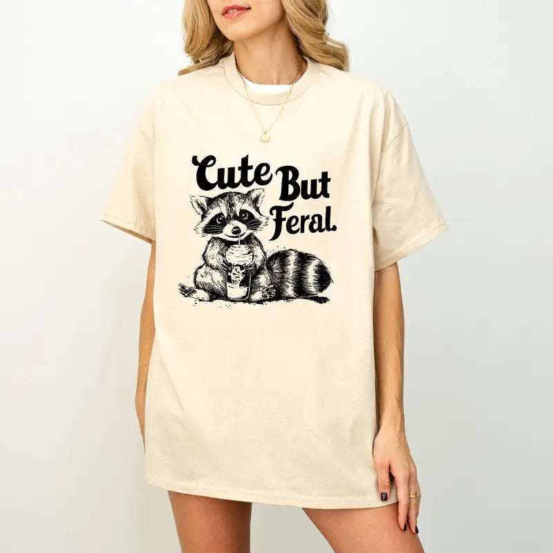 Cute But Feral Funny Raccoon Her Wife - Adult & Kids T-Shirts, Sweatshirts & Hoodies apparel design preview 1