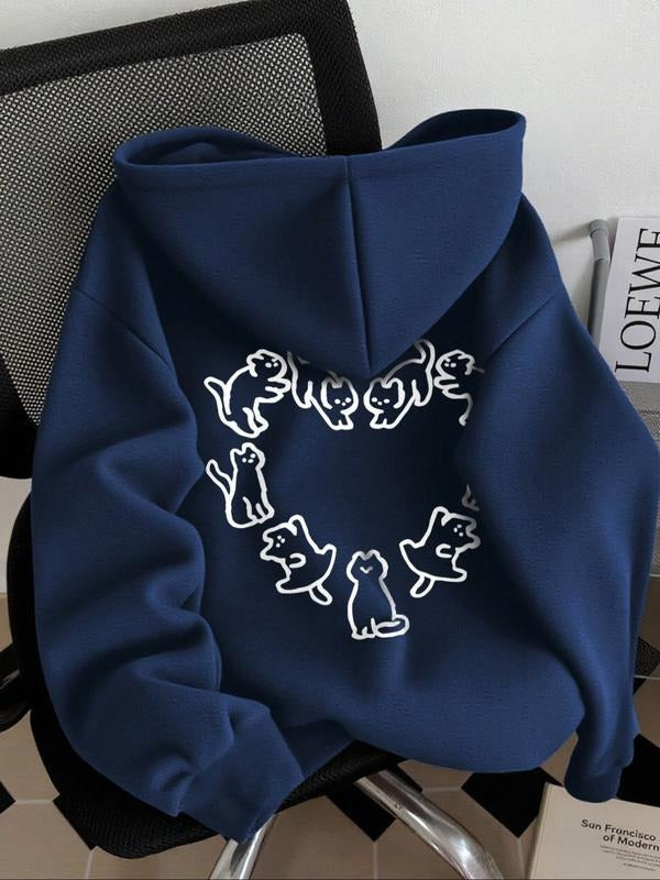 Cute Cat Heart Print Hooded Fleece Casual Fall Winter - Adult & Kids T-Shirts, Sweatshirts & Hoodies apparel design preview 1