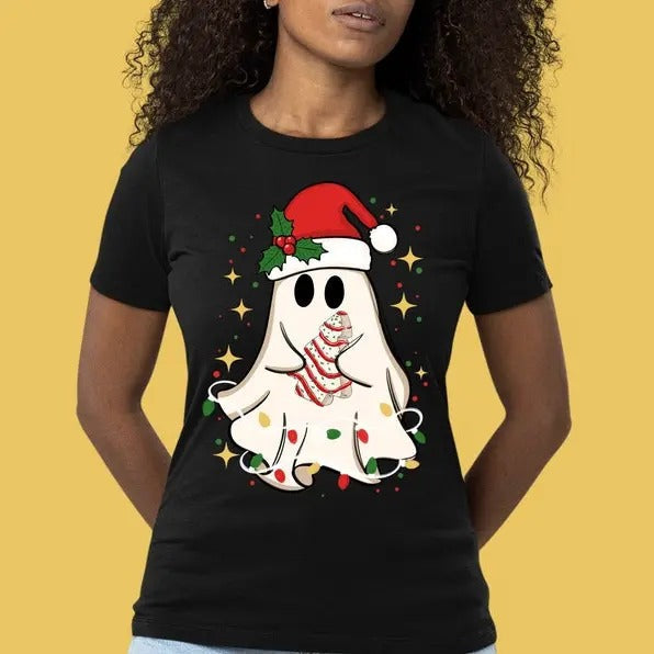 Cute Ghost Tree Cake Merry Happy New Year - Adult & Kids T-Shirts, Sweatshirts & Hoodies apparel design preview 1