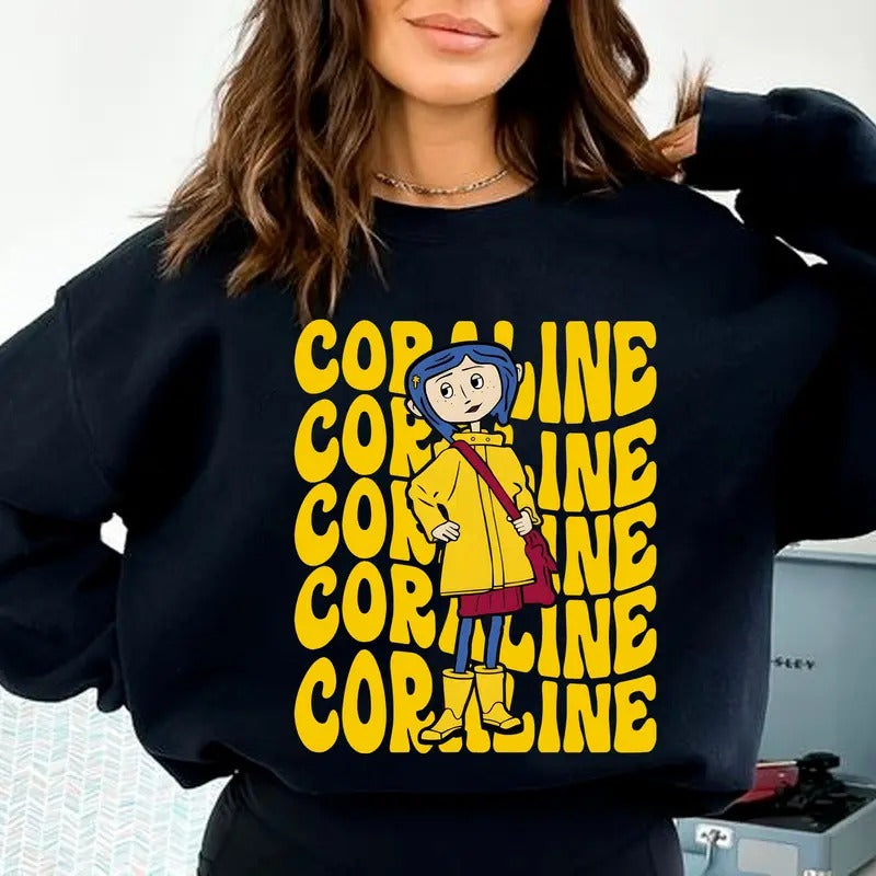 Cute Coraline Spooky Movie Halloween Doll Retro - Adult & Kids T-Shirts, Sweatshirts & Hoodies apparel design preview 1