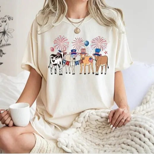 Cute Cows 4th July American Flag Independence Day - Adult & Kids T-Shirts, Sweatshirts & Hoodies apparel design preview 1