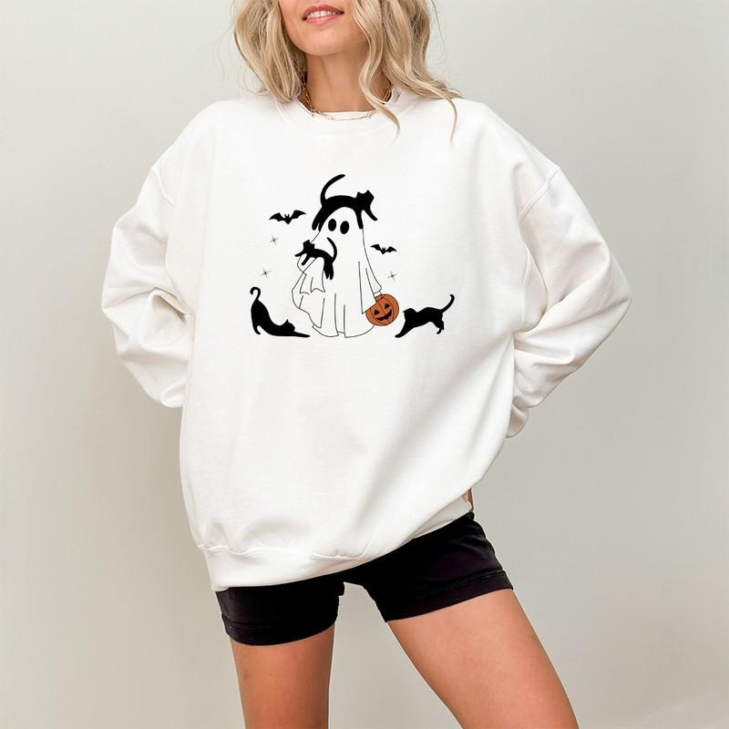Cute Ghost Black Cats Halloween Cat Spooky Mom Fall - Adult & Kids T-Shirts, Sweatshirts & Hoodies apparel design preview 1