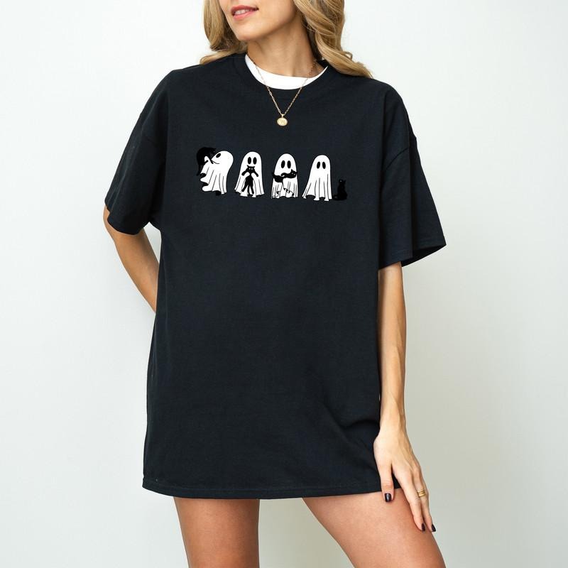 Cute Ghost Cat Black Halloween Spooky Season Lovers - Adult & Kids T-Shirts, Sweatshirts & Hoodies apparel design preview 1
