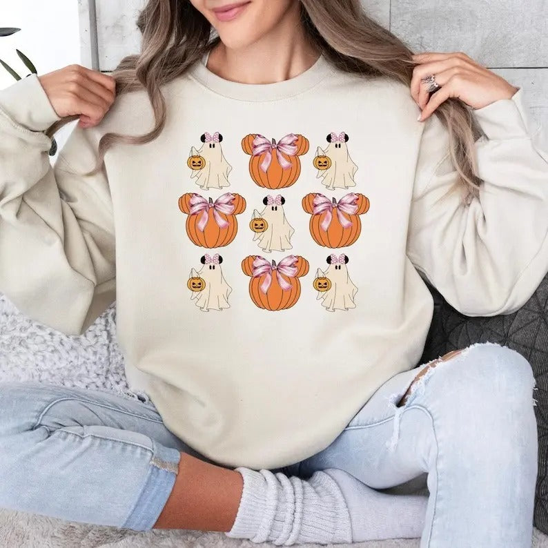Cute Ghost Mouse Pumpkin Halloween Family Coquette - Adult & Kids T-Shirts, Sweatshirts & Hoodies apparel design preview 1