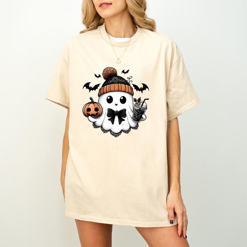 Cute Ghost Halloween Coffee Bougie Here Boos - Adult & Kids T-Shirts, Sweatshirts & Hoodies apparel design preview 1