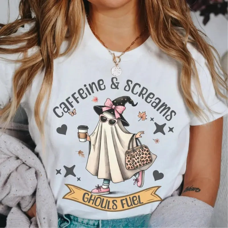 Cute Ghost DRG Halloween Coffee Bougie Here Boos - Adult & Kids T-Shirts, Sweatshirts & Hoodies apparel design preview 1