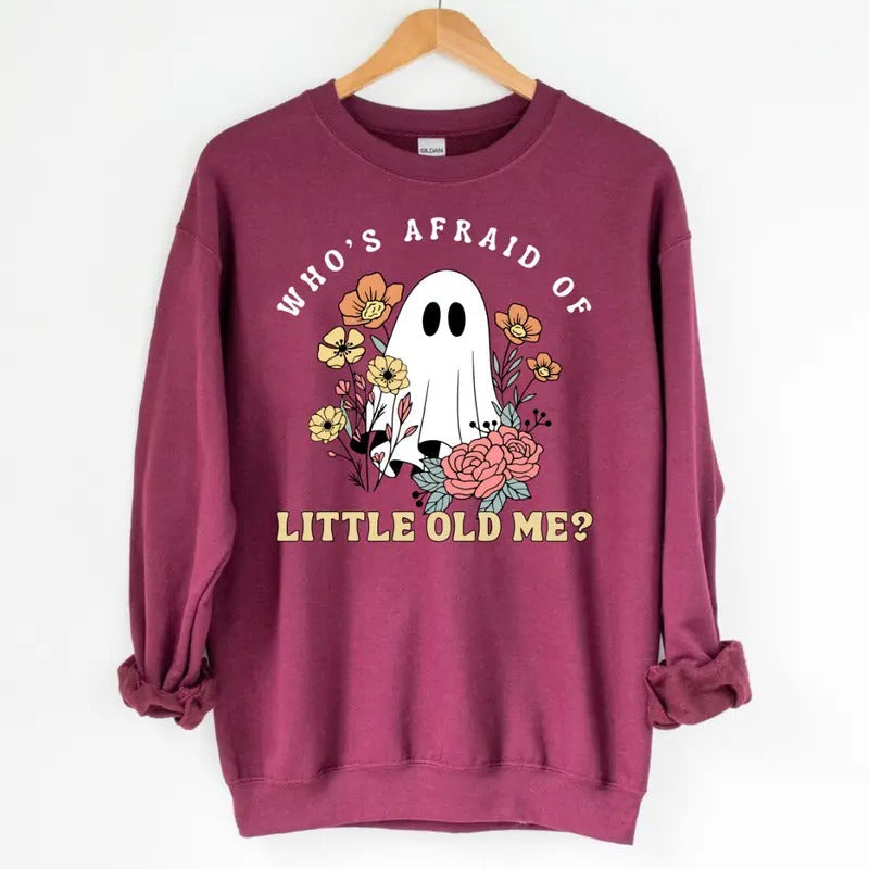 Cute Ghost Who'S Afraid Little Old Me Halloween - Adult & Kids T-Shirts, Sweatshirts & Hoodies apparel design preview 1