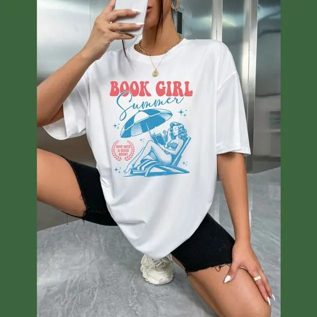 Cute Book Girl Summer Beach Lover Bookish Funny - Adult & Kids T-Shirts, Sweatshirts & Hoodies apparel design preview 1