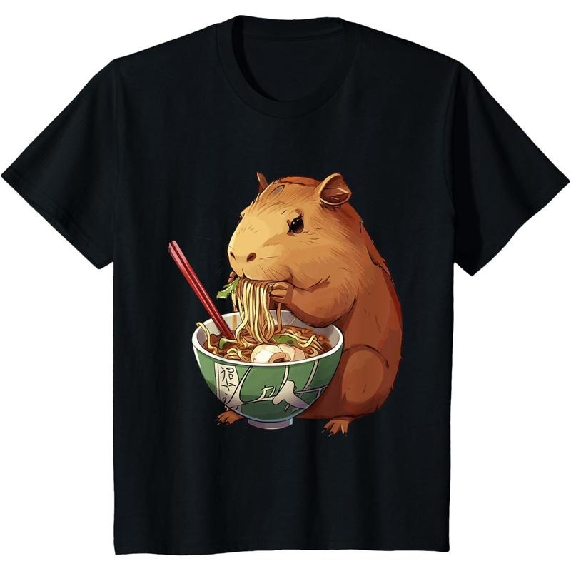Cute Kawaii Capybara Eating Japanese Ramen Noodles - Adult & Kids T-Shirts, Sweatshirts & Hoodies apparel design preview 1