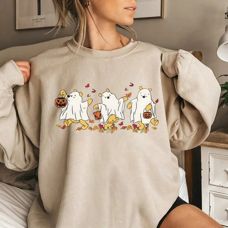 Cute Pooh Ghost Retro Spooky Season Halloween - Adult & Kids T-Shirts, Sweatshirts & Hoodies apparel design preview 1