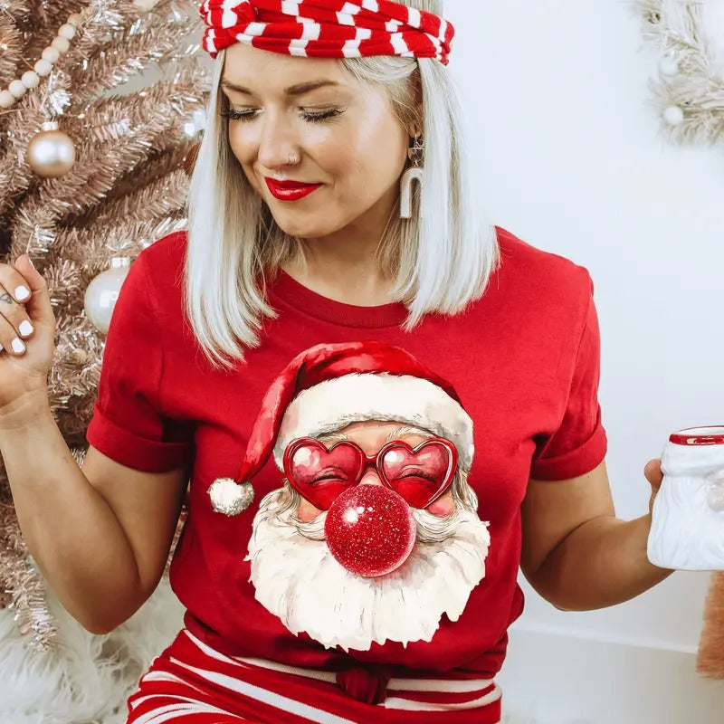 Cute Santa RED Glasses Bubble Casual Winter Softstyle - Adult & Kids T-Shirts, Sweatshirts & Hoodies apparel design preview 1