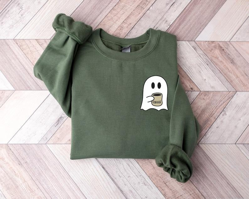 Cute Spooky Coffee Ghost Season Fall Lover Halloween - Adult & Kids T-Shirts, Sweatshirts & Hoodies apparel design preview 1