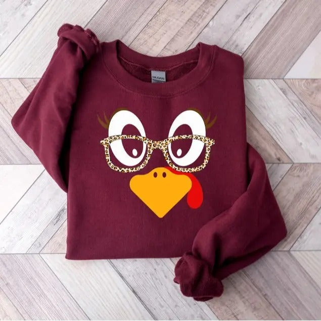 Cute Turkey Fall Thanksgiving Family Matching Face - Adult & Kids T-Shirts, Sweatshirts & Hoodies apparel design preview 1