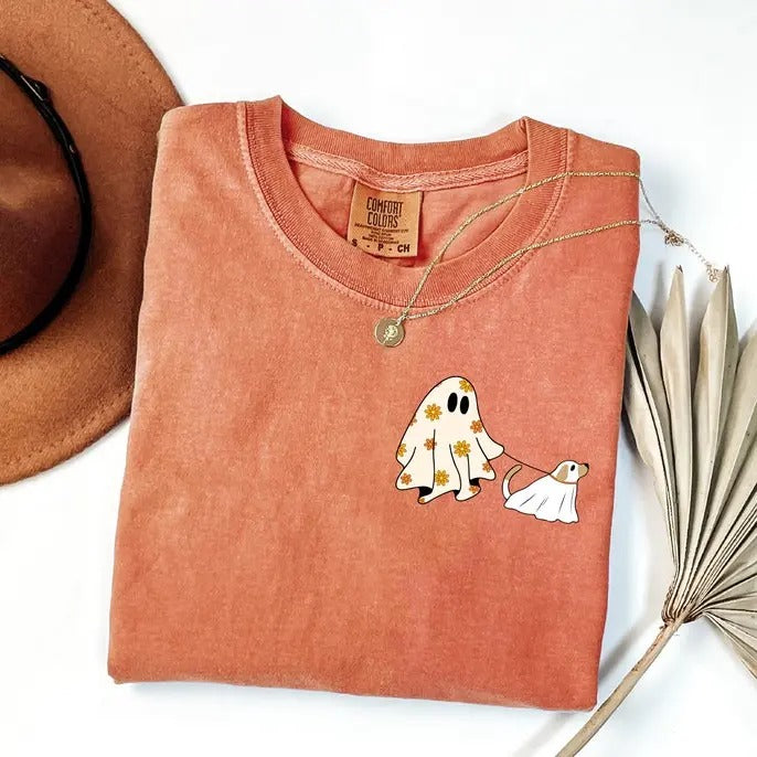 СUte Ghost Dog Comfort Colors Lovers Halloween Spooky - Adult & Kids T-Shirts, Sweatshirts & Hoodies apparel design preview 1