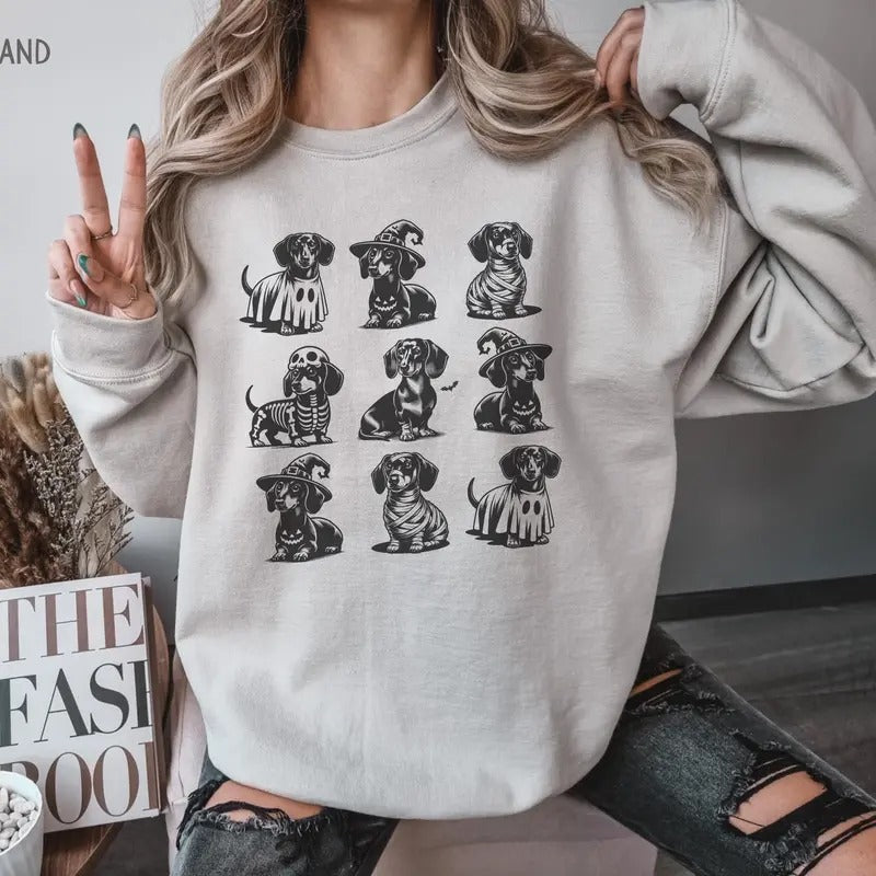 Dachshund Halloween Wiener Dog Doxie Mom Fall - Adult & Kids T-Shirts, Sweatshirts & Hoodies apparel design preview 1