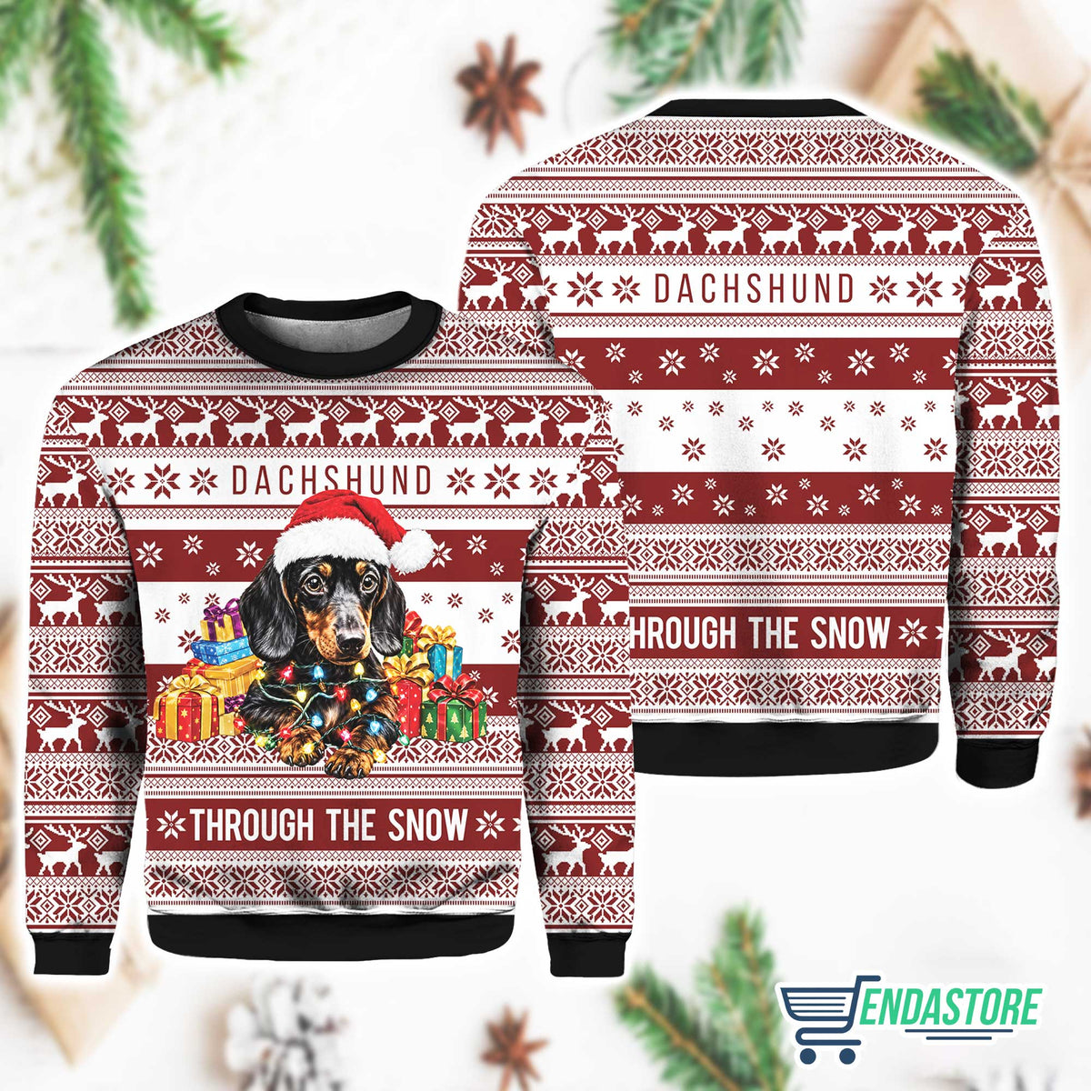 Dachshund Through The Snow 3D Ugly Christmas Sweater - Holiday Gift product image