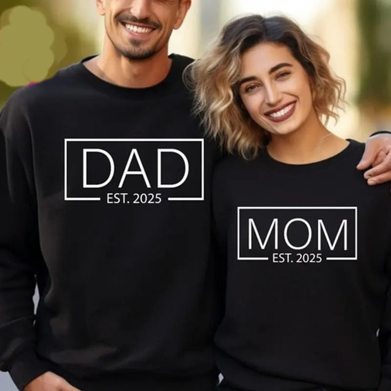 Dad Est. 2025 Mom Baby Announcement New Pregnant - Adult & Kids T-Shirts, Sweatshirts & Hoodies apparel design preview 1