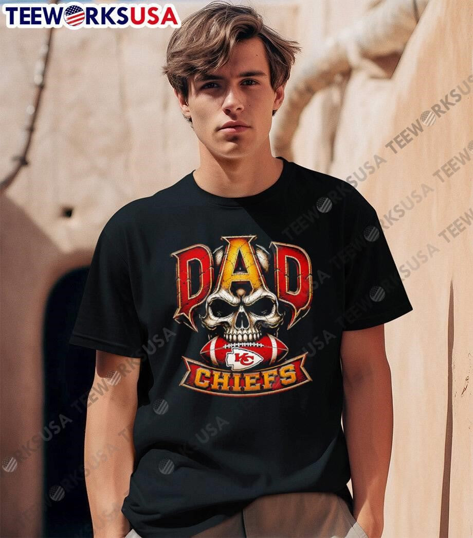 Dad Skull Holding Football Kansas City Chiefs - Adult & Kids T-Shirts, Sweatshirts & Hoodies apparel design preview 1