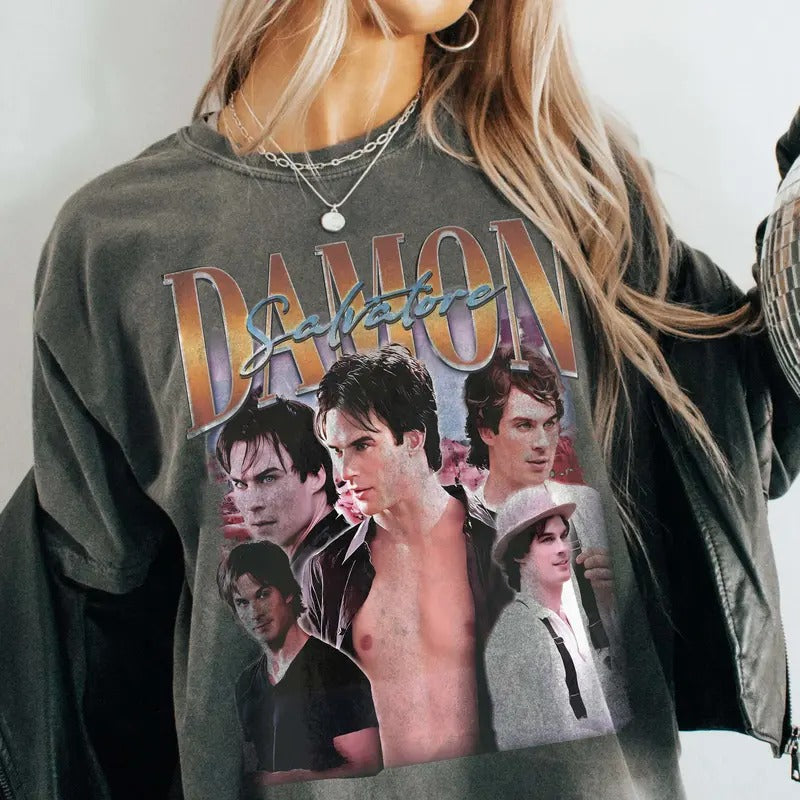 Damon Salvatore Fan Vampire Diaries TVD Ian - Adult & Kids T-Shirts, Sweatshirts & Hoodies apparel design preview 1