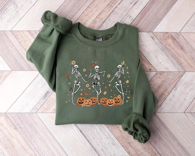 Dancing Skeleton Pumpkin Fall Halloween Party Spooky - Adult & Kids T-Shirts, Sweatshirts & Hoodies apparel design preview 1