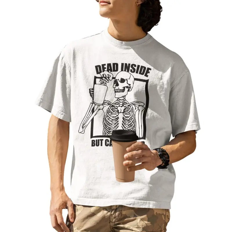 Dead Inside But Caffeinated Skeleton Drinking Coffee - Adult & Kids T-Shirts, Sweatshirts & Hoodies apparel design preview 1