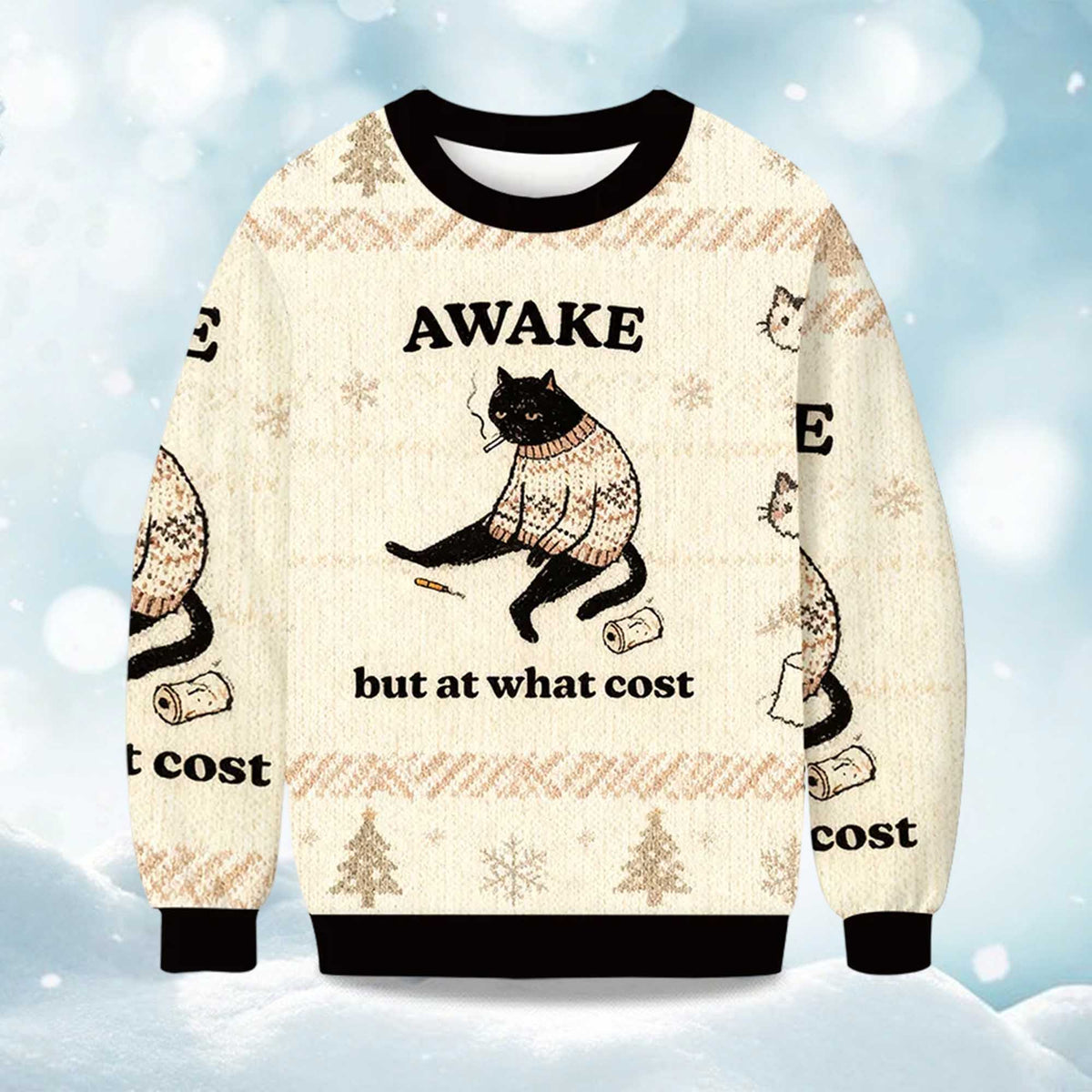 Decadent Smoking Cat Ugly Christmas Sweater - Holiday Gift product image