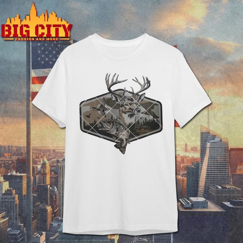 Deer Duck Fishing Retro Camo - Adult & Kids T-Shirts, Sweatshirts & Hoodies apparel design preview 1