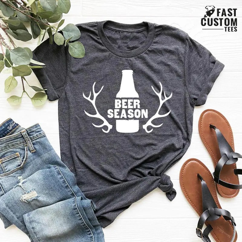 Deer Hunting Beer Season Antlers Funny Drinking - Adult & Kids T-Shirts, Sweatshirts & Hoodies apparel design preview 1