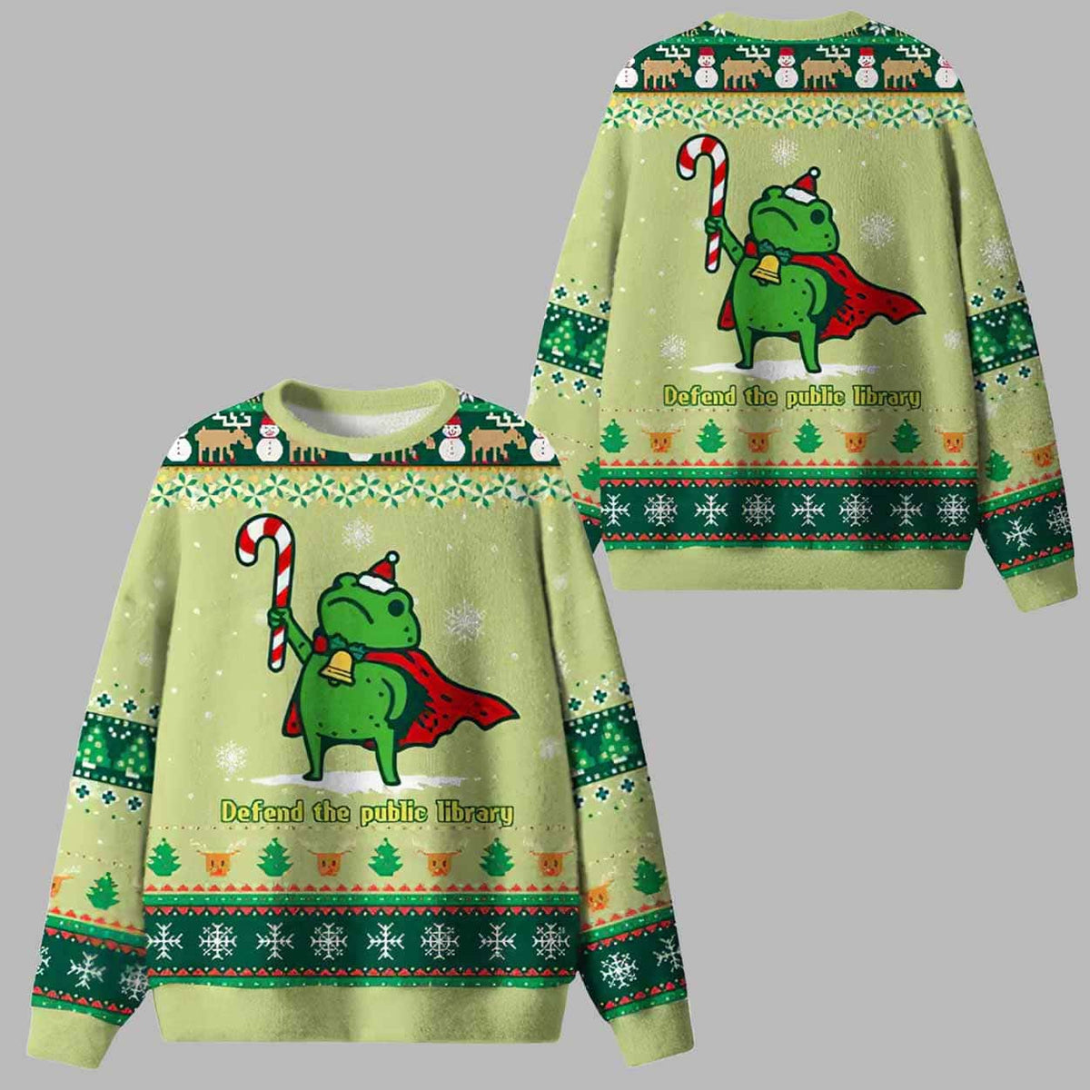 Defend The Public Library Frog 3D Ugly Christmas Sweater - Holiday Gift product image