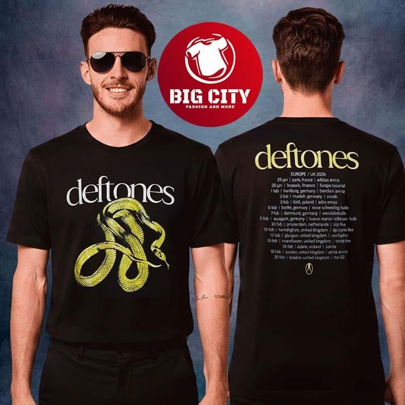 Deftones Merch EU UK Tour 2026 Golden Snake Time - Adult & Kids T-Shirts, Sweatshirts & Hoodies apparel design preview 1