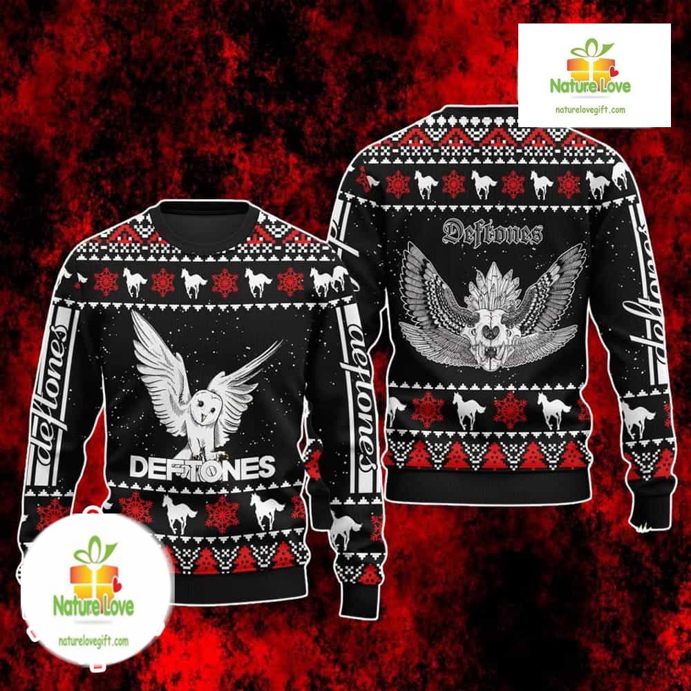 Deftones Owl Holiday Rock Band Knit Ugly Christmas Sweater - Holiday Gift product image